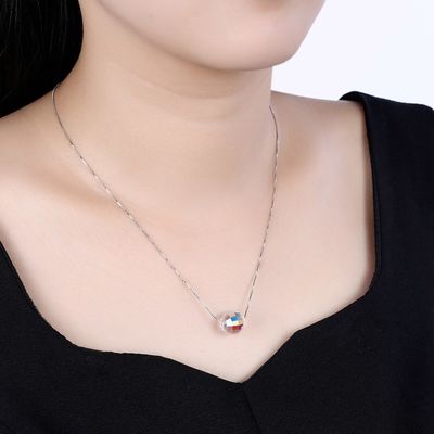 Ball Aurora Crystal Diamond Necklace 3.5g 17in Sterling Silver Jewelry Necklaces 8mm