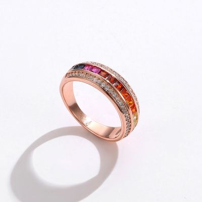Mode-bunter Regenbogen Luxuszircon Ring Women Jewelry Rose Gold Plated Silvers 925