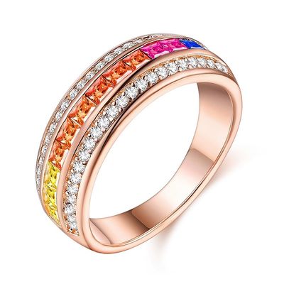 Mode-bunter Regenbogen Luxuszircon Ring Women Jewelry Rose Gold Plated Silvers 925