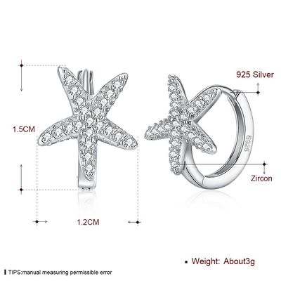 1x1cm 1.32g Sterling Silver Jewelry Earrings 5A Starfish-Zirkon-Ohrring