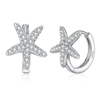 1x1cm 1.32g Sterling Silver Jewelry Earrings 5A Starfish-Zirkon-Ohrring