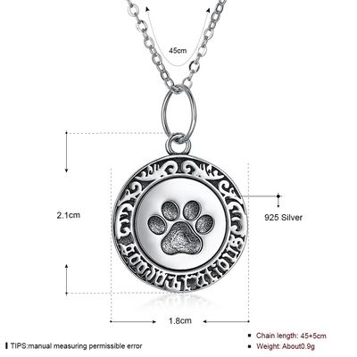 16in 0.9g Paw Print Necklace Lovely 3A CZ 925 silberne Halskette