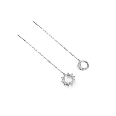 Stering versilbern 925 lange Quasten haken asymetrische Stern-u. Mond-Ohrringe