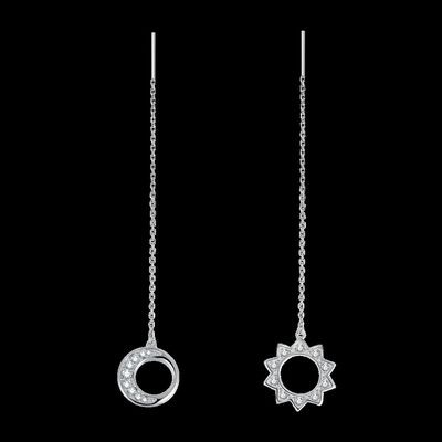 Stering versilbern 925 lange Quasten haken asymetrische Stern-u. Mond-Ohrringe