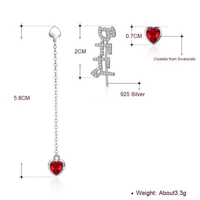 0.58m 3.3g Sterling Silver Heart Earrings Zircon Kettenodm ohrringe langen Falls