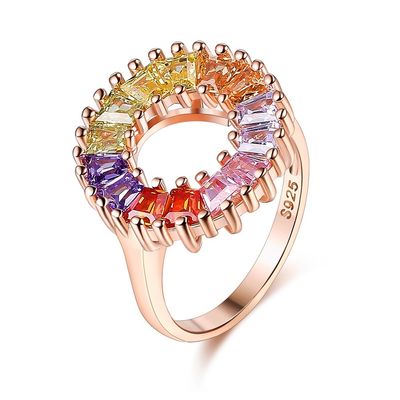 14.1mm Verlobungsring-Frauenstaffelung Rose Gold Vermeil Ring Zircon-3.4g