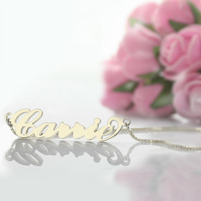 55cm Ketten-kundenspezifisches Gold Carrie Style Name Necklace Halsketten 18K der Silber-0.07oz