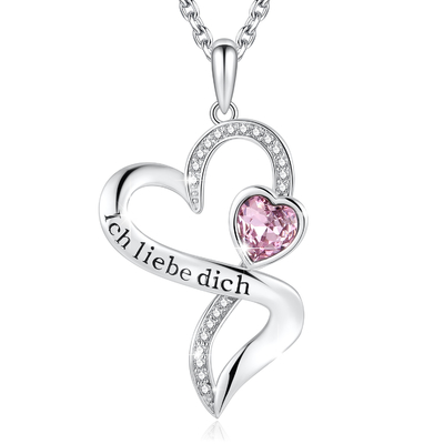 Gravierter Sterling Silver Heart Pendant Necklace mit purpurrotem Austrian crystal-Kristall