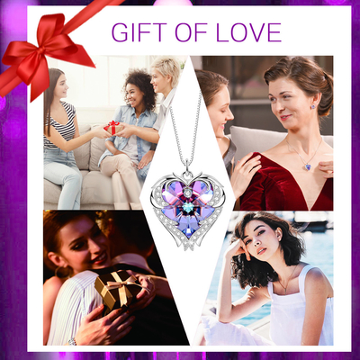 Unendlichkeits-doppelte Herz-Halskette Austrian crystal Crystal Silver Heart Pendant Necklace 925