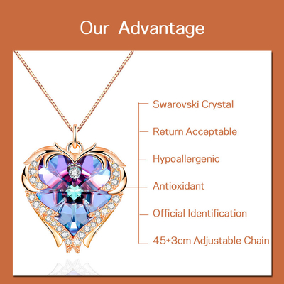 18 silberner Schmuck-große Herz-Halskette des Zoll-8,2 mit Halskette Austrian crystal Crystal Gold Colorful Crystal Trendy