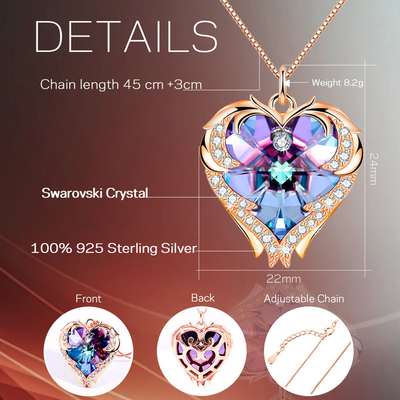 18 silberner Schmuck-große Herz-Halskette des Zoll-8,2 mit Halskette Austrian crystal Crystal Gold Colorful Crystal Trendy