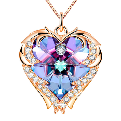18 silberner Schmuck-große Herz-Halskette des Zoll-8,2 mit Halskette Austrian crystal Crystal Gold Colorful Crystal Trendy