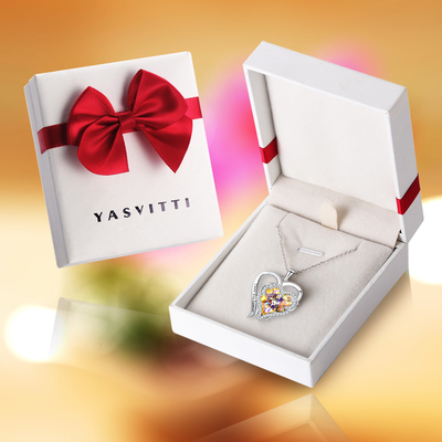 0.79x0.98in Sterling Silver Double Heart Necklace Austrian crystal gelber Kristall