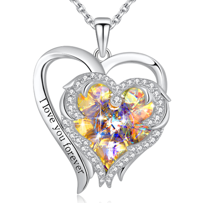 0.79x0.98in Sterling Silver Double Heart Necklace Austrian crystal gelber Kristall