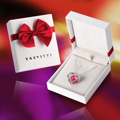 Bleifreier rosa Kristall Sterling Silver Heart Pendant Necklaces 1.18x0.98in Austrian crystal