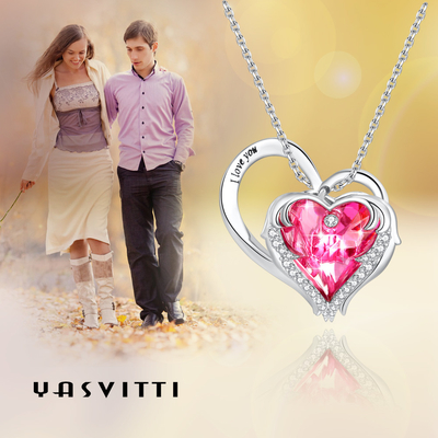 Bleifreier rosa Kristall Sterling Silver Heart Pendant Necklaces 1.18x0.98in Austrian crystal